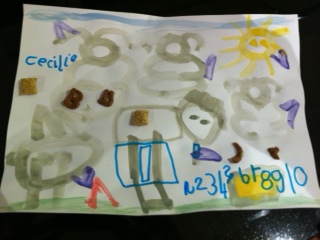 Vandfarver kombineret med pålimede morgenmads-knas