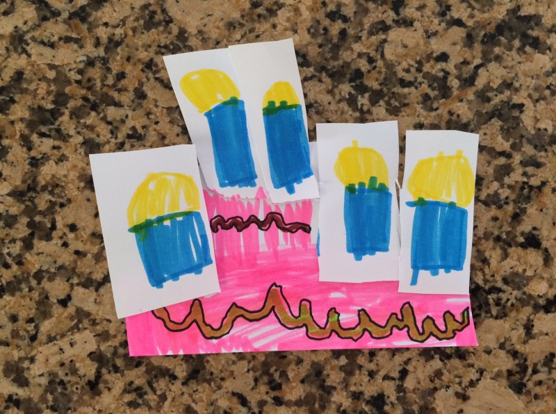 Cilles tegning af en fødselsdagslagkage med 5 lys