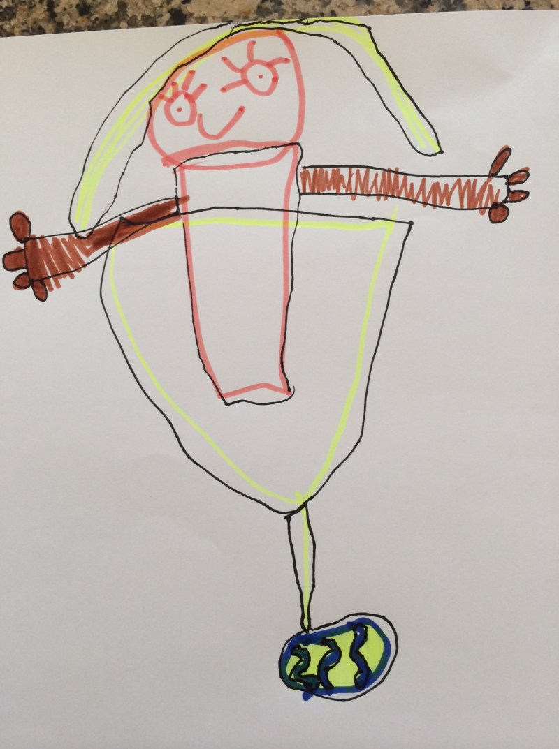 Cilles portræt af undertegnede på en dag, hvor jeg bar en lang guldkæde med et blåt Fabergé-æg