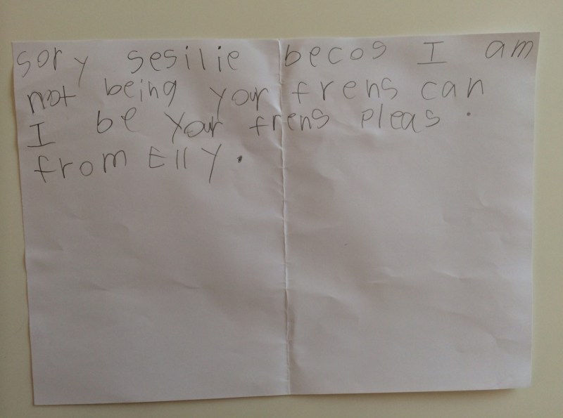 Sorry Cecilie because I am not being your friend. Can I be your friend please. From Elly.